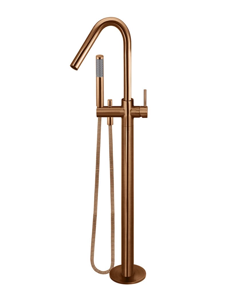 Round Freestanding Bath Spout and Hand Shower - Lustre Bronze — view 1
