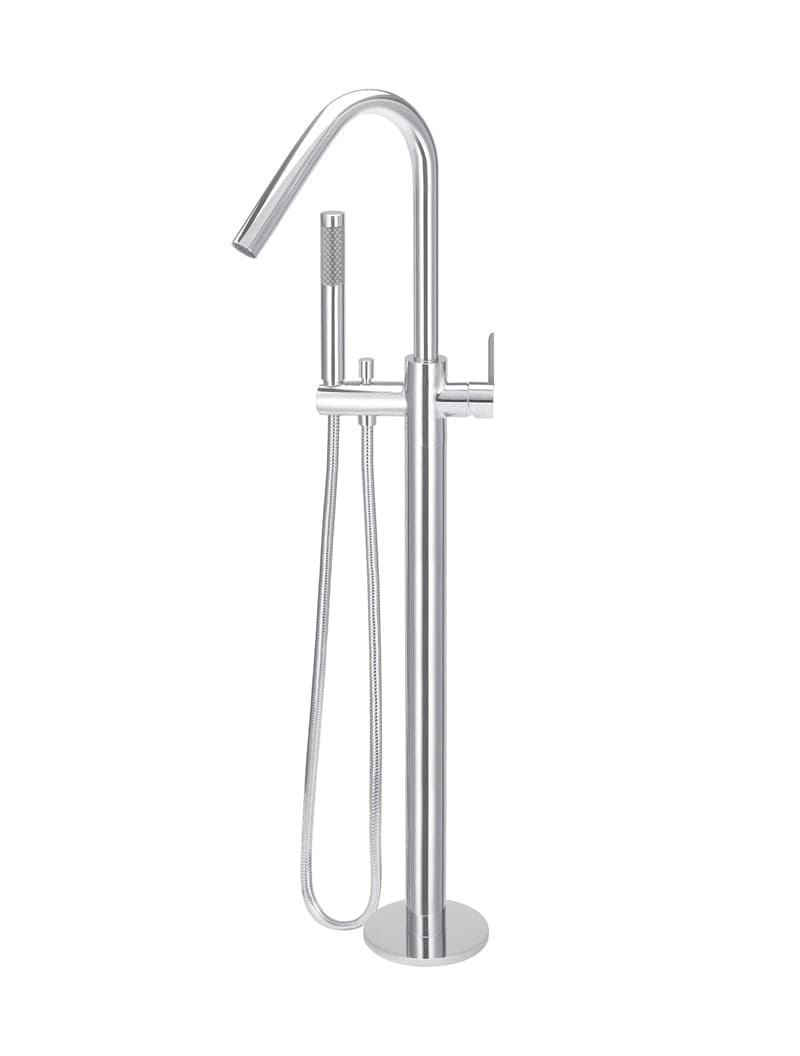 Round Paddle Freestanding Bath Spout and Hand Shower - Polished Chrome — view 1