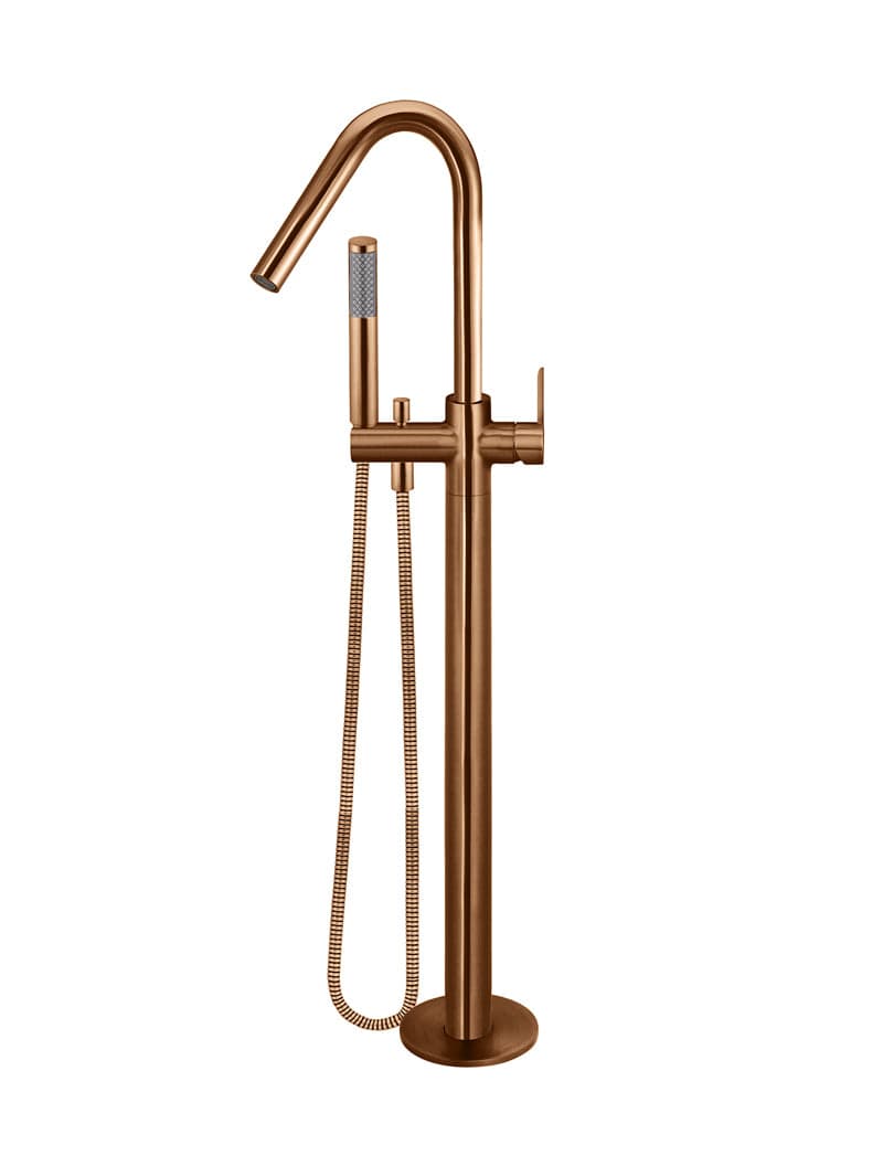 Round Paddle Freestanding Bath Spout and Hand Shower - Lustre Bronze — view 1