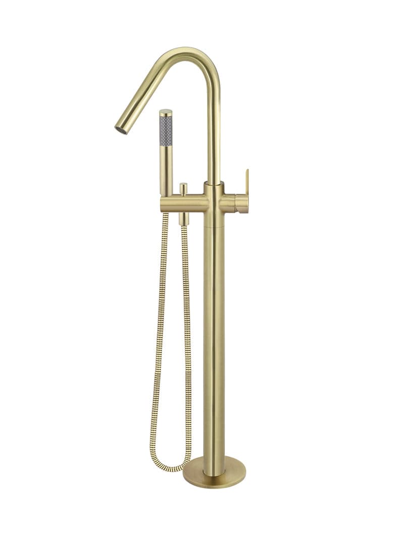 Round Paddle Freestanding Bath Spout and Hand Shower - PVD Tiger Bronze — view 1