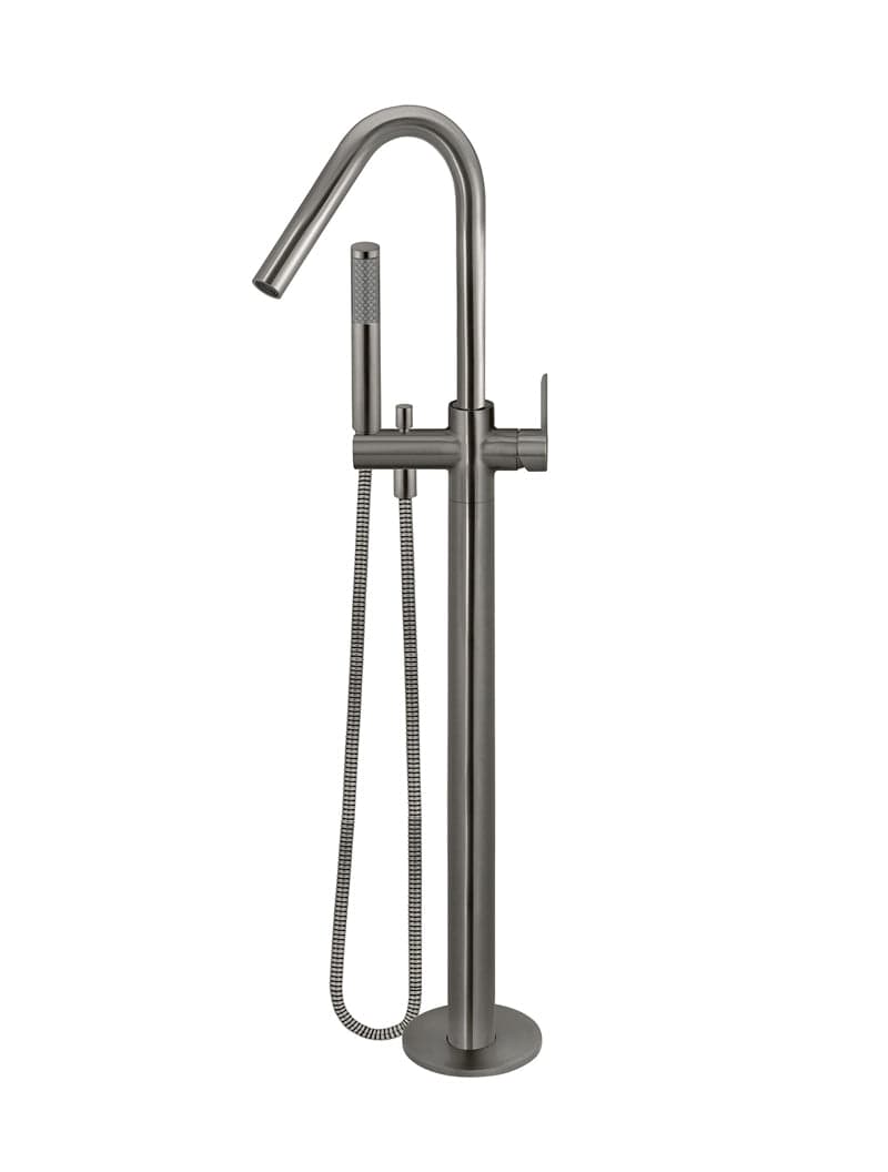 Round Paddle Freestanding Bath Spout and Hand Shower - Shadow Gunmetal — view 1