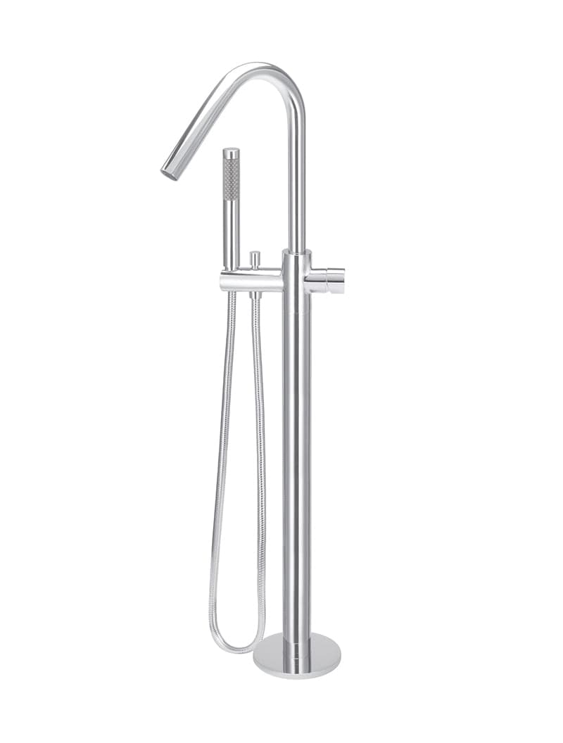 Round Pinless Freestanding Bath Spout and Hand Shower - Polished Chrome — view 1