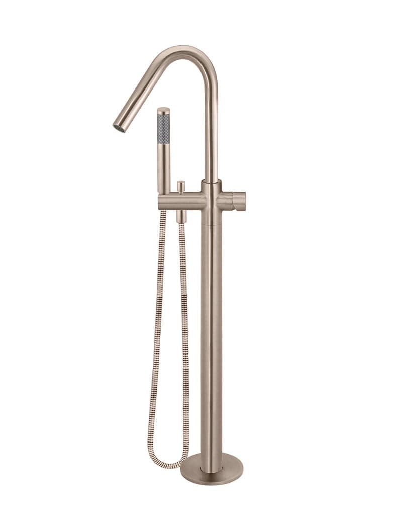 Round Pinless Freestanding Bath Spout and Hand Shower - Champagne — view 1