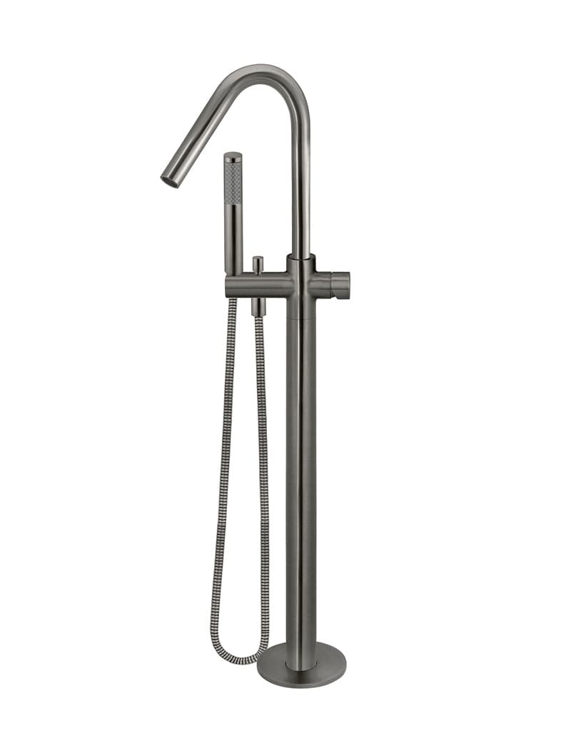 Round Pinless Freestanding Bath Spout and Hand Shower - Shadow Gunmetal — view 1