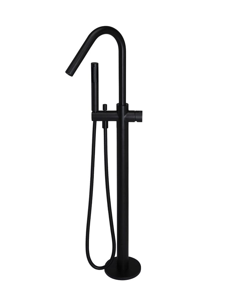 Round Pinless Freestanding Bath Spout and Hand Shower - Matte Black — view 1