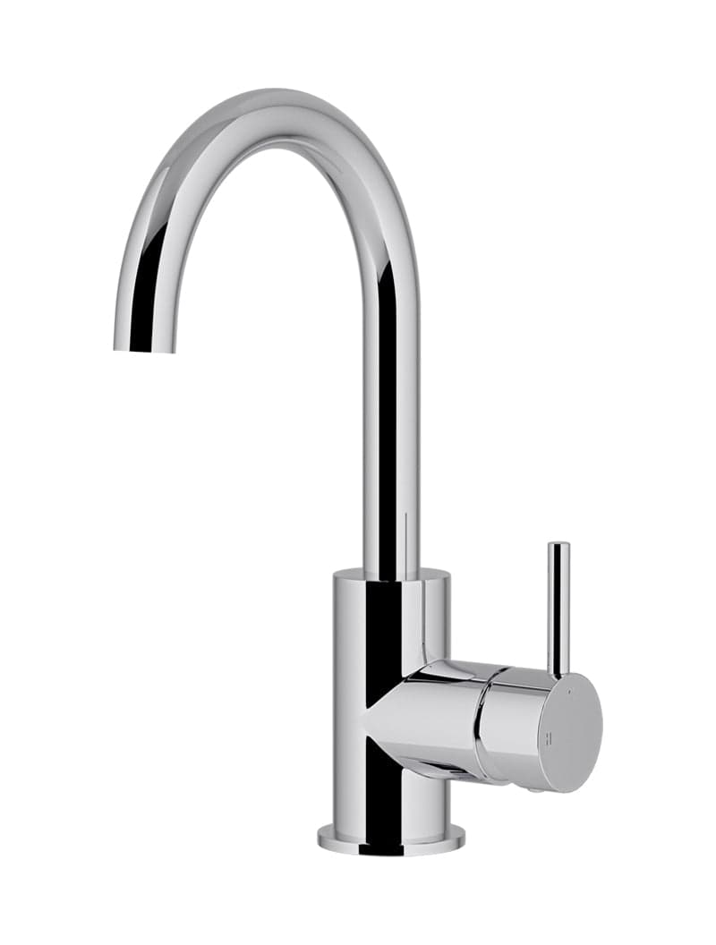 Round Gooseneck Basin Mixer with Cold Start - Polished Chrome — view 1