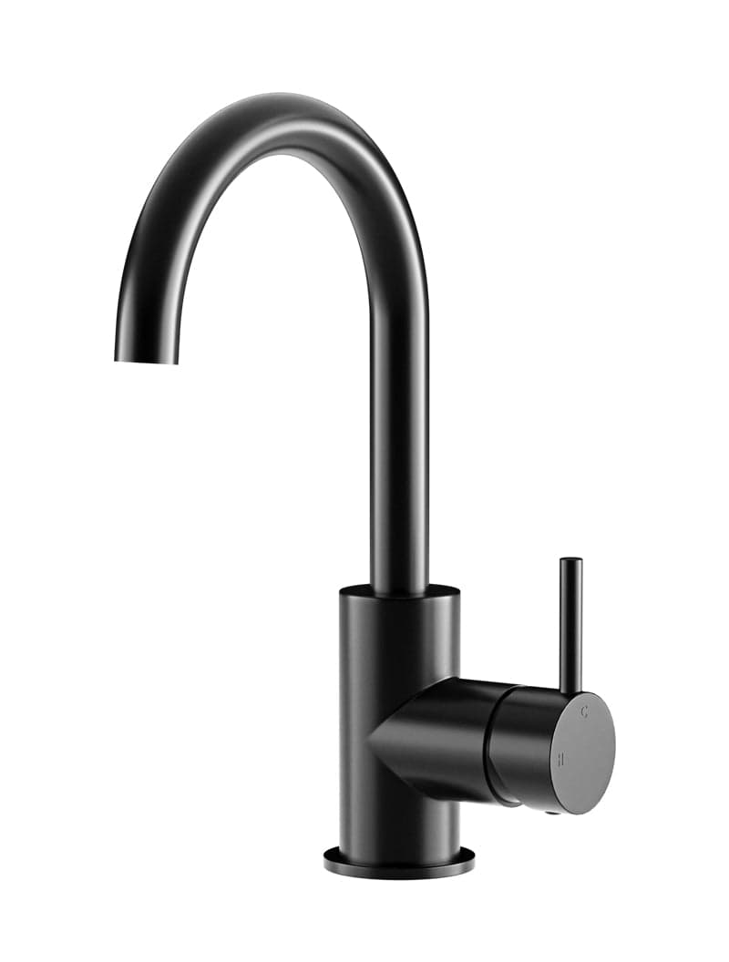 Round Gooseneck Basin Mixer with Cold Start - Matte Black — view 1