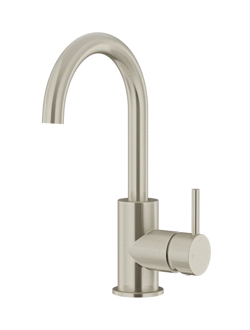 Round Gooseneck Basin Mixer with Cold Start - PVD Brushed Nickel — view 1