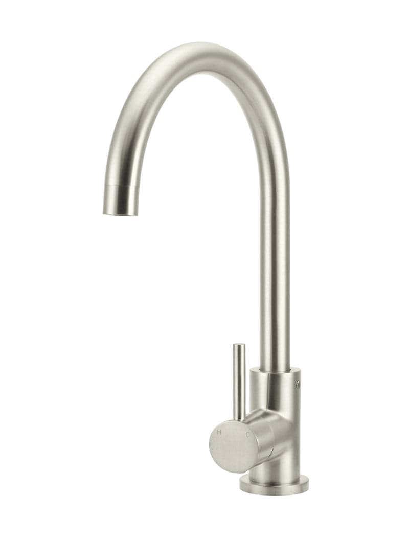 Round Gooseneck Kitchen Mixer Tap - PVD Brushed Nickel — view 1