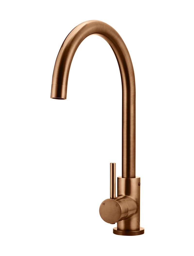 Round Gooseneck Kitchen Mixer Tap - Lustre Bronze — view 1