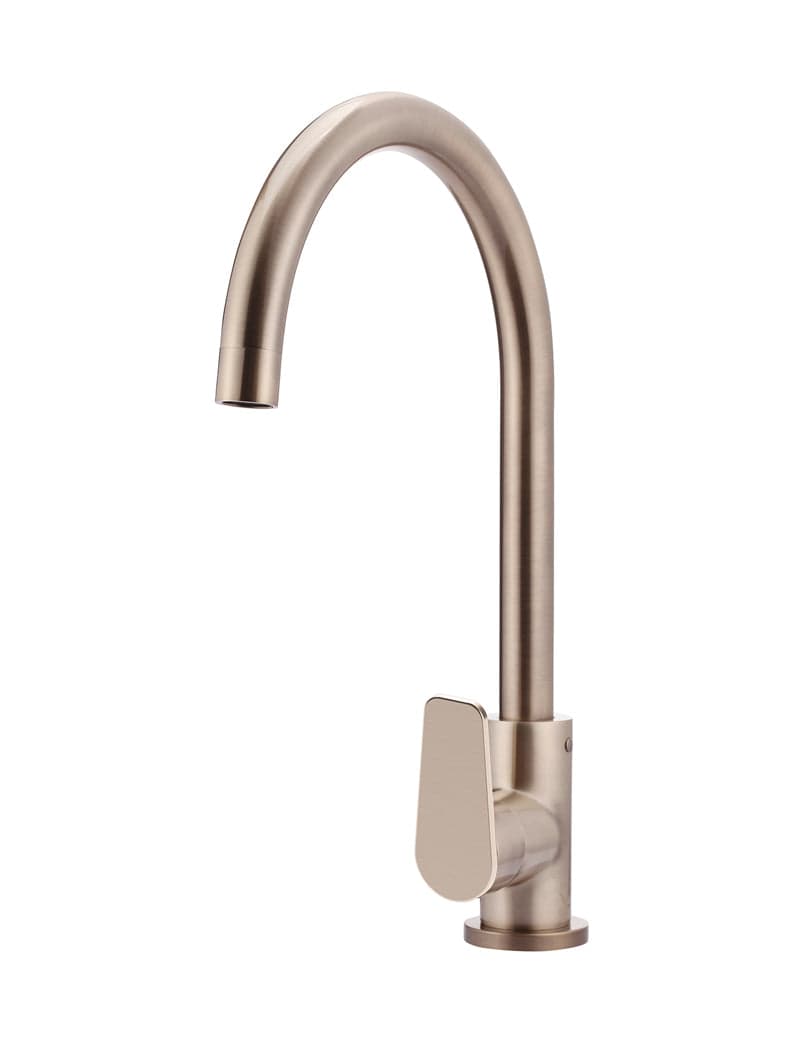 Round Gooseneck Kitchen Mixer Tap with Paddle Handle - Champagne — view 1