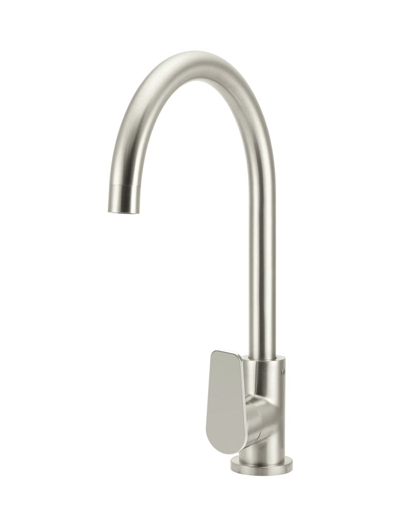 Round Gooseneck Kitchen Mixer Tap with Paddle Handle - PVD Brushed Nickel — view 1