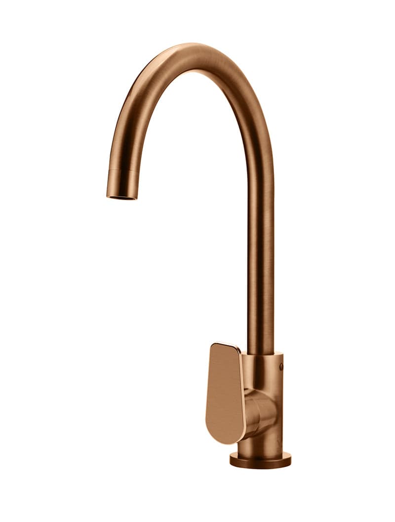 Round Gooseneck Kitchen Mixer Tap with Paddle Handle - Lustre Bronze — view 1