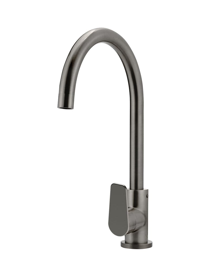 Round Gooseneck Kitchen Mixer Tap with Paddle Handle - Shadow Gunmetal — view 1