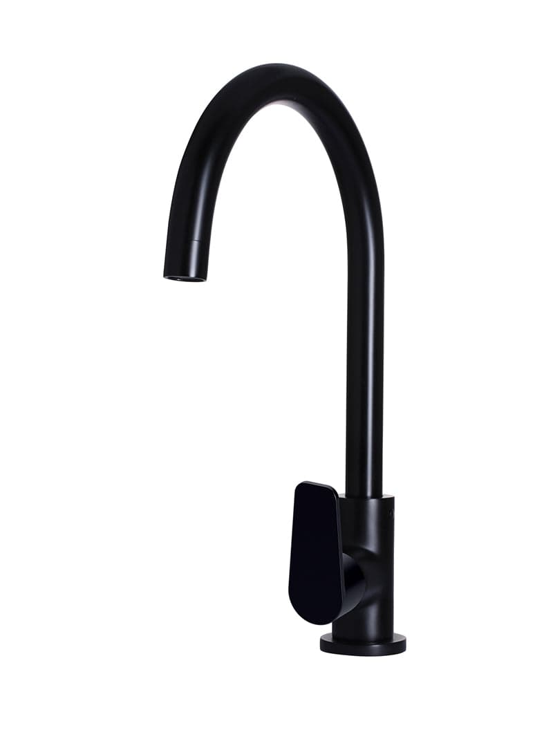 Round Gooseneck Kitchen Mixer Tap with Paddle Handle - Matte Black — view 1