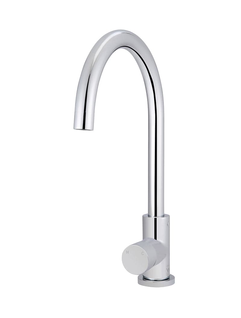 Round Gooseneck Kitchen Mixer Tap with Pinless Handle - Polished Chrome — view 1
