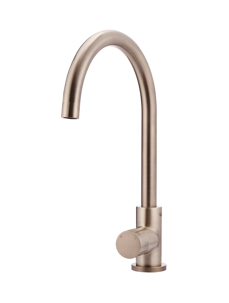 Round Gooseneck Kitchen Mixer Tap with Pinless Handle - Champagne — view 1