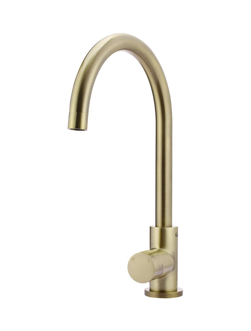 Round Gooseneck Kitchen Mixer Tap with Pinless Handle - PVD Tiger Bronze — view 1