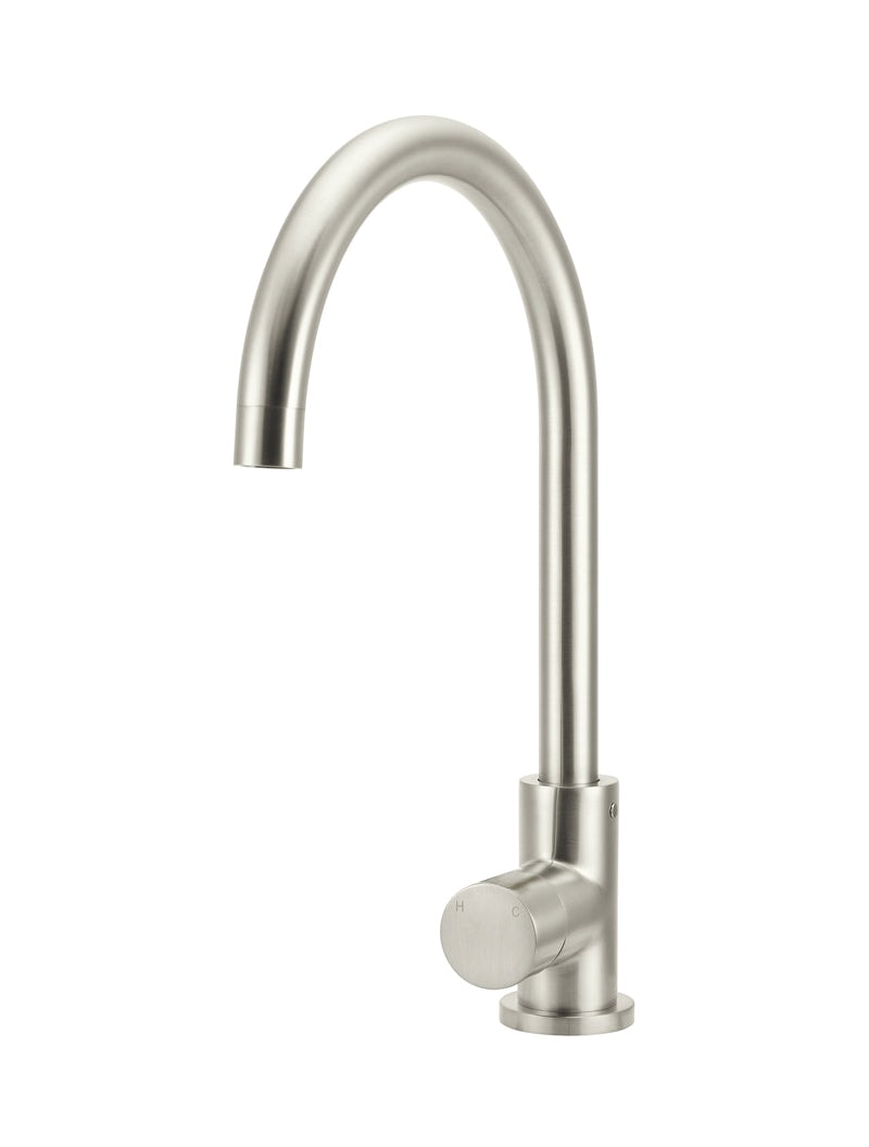 Meir Round Gooseneck Kitchen Mixer with Pinless Handle — view 1