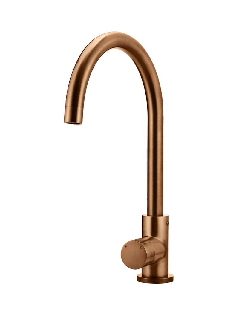 Round Gooseneck Kitchen Mixer Tap with Pinless Handle - Lustre Bronze — view 1
