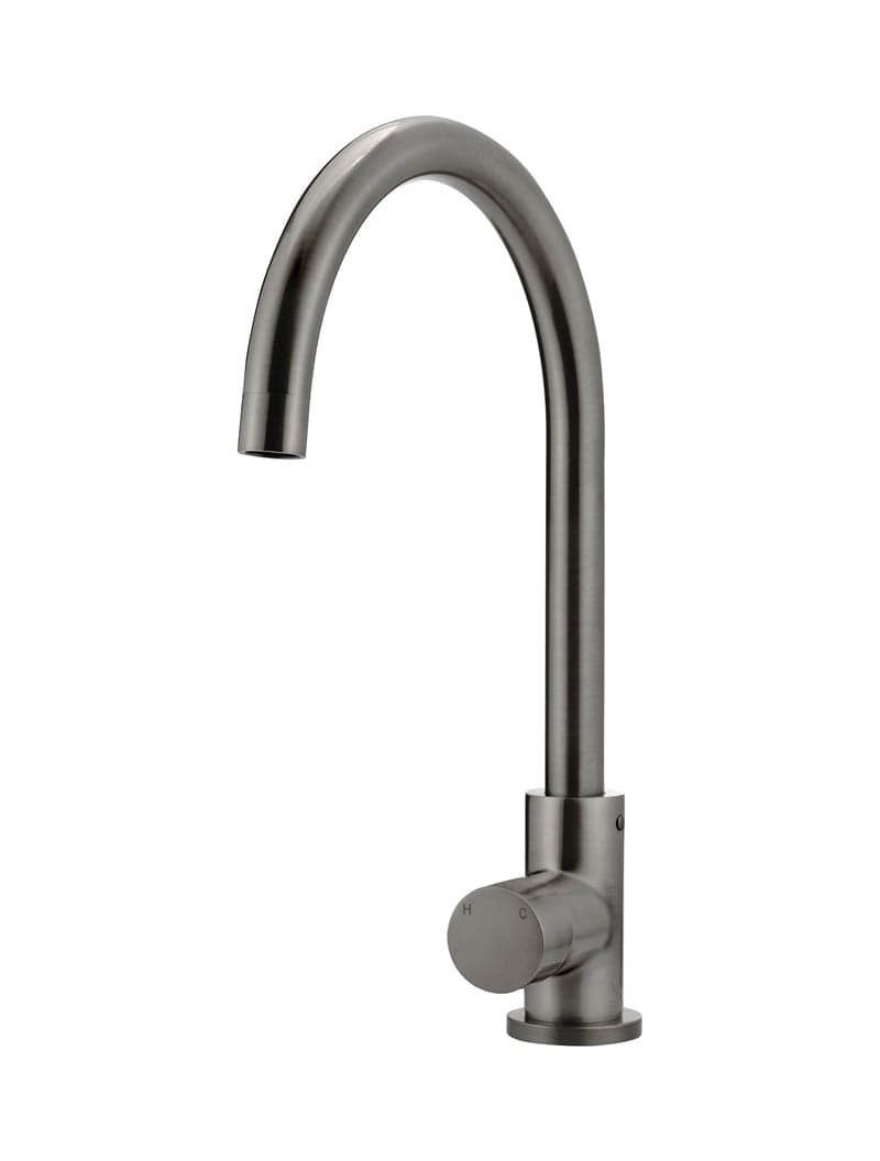 Round Gooseneck Kitchen Mixer Tap with Pinless Handle - Shadow Gunmetal — view 1