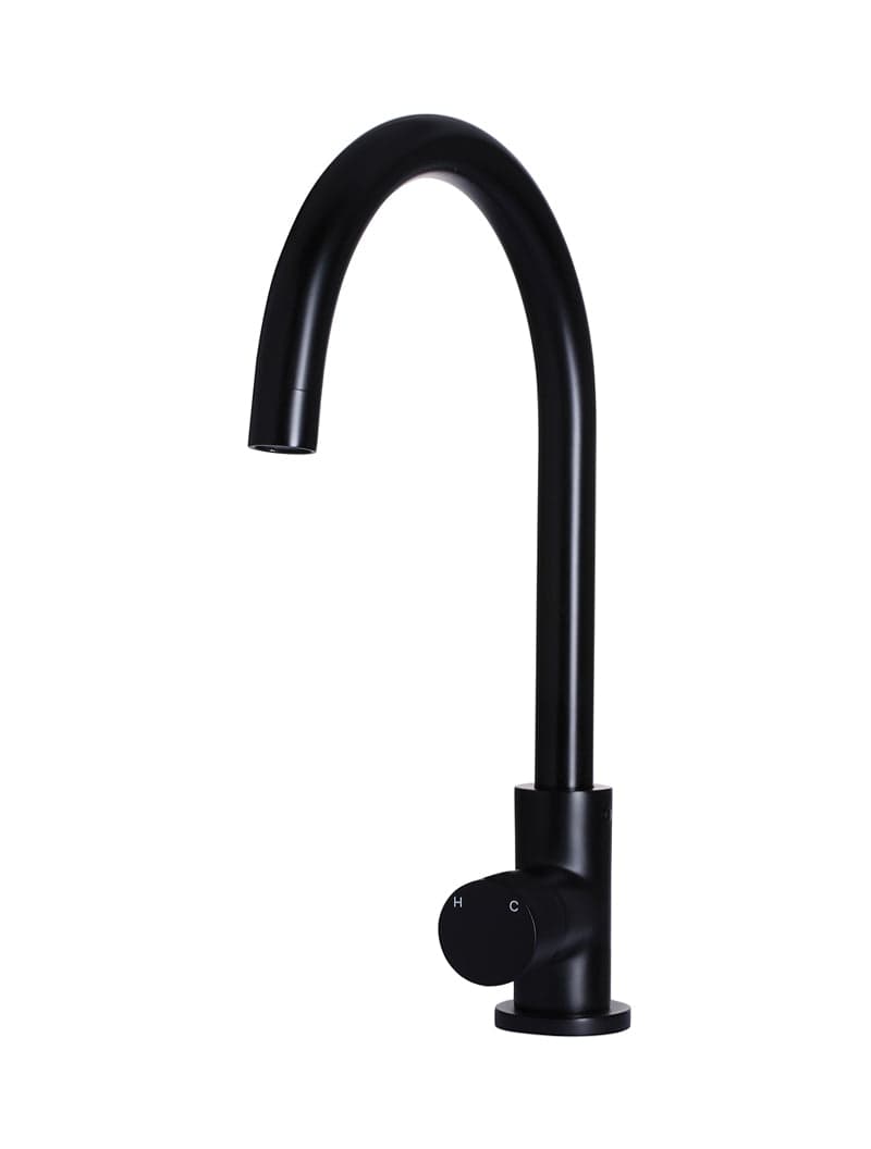 Round Gooseneck Kitchen Mixer Tap with Pinless Handle - Matte Black — view 1