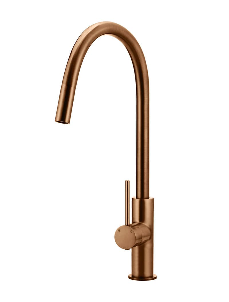 Round Piccola Pull Out Kitchen Mixer Tap - Lustre Bronze — view 1