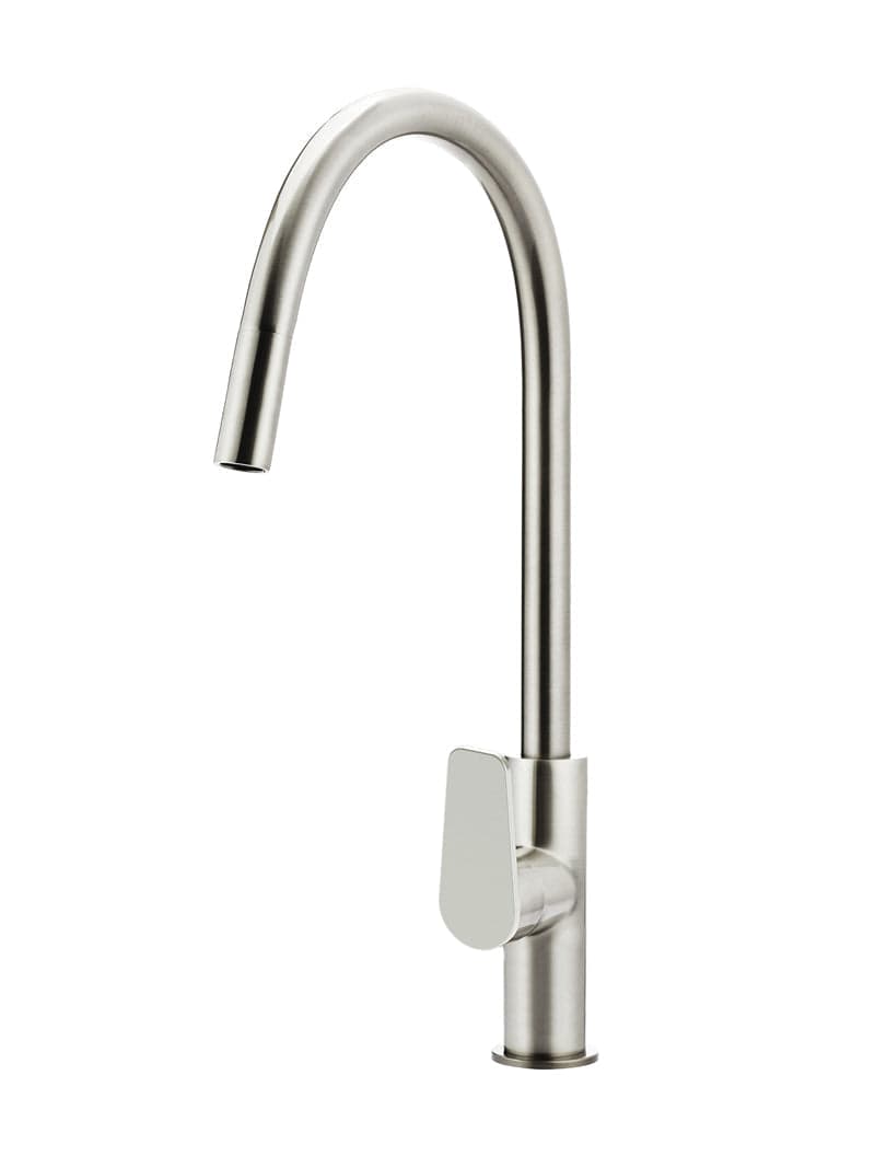 Round Paddle Piccola Pull Out Kitchen Mixer Tap - PVD Brushed Nickel — view 1