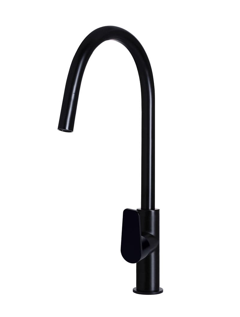 Round Paddle Piccola Pull Out Kitchen Mixer Tap - Matte Black — view 1