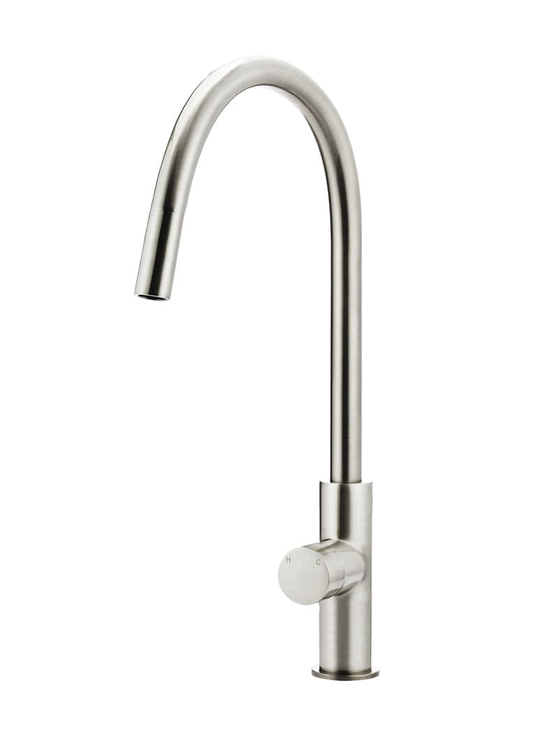 Round Pinless Piccola Pull Out Kitchen Mixer Tap - PVD Brushed Nickel — view 1