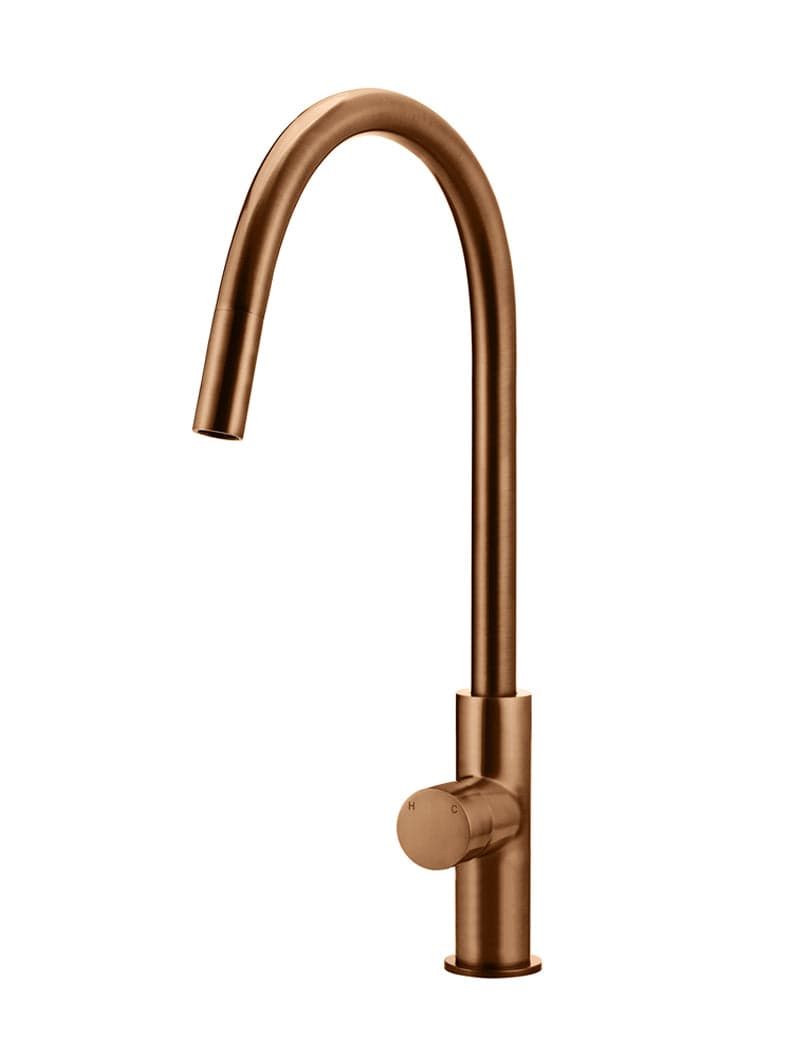 Round Pinless Piccola Pull Out Kitchen Mixer Tap - Lustre Bronze — view 1